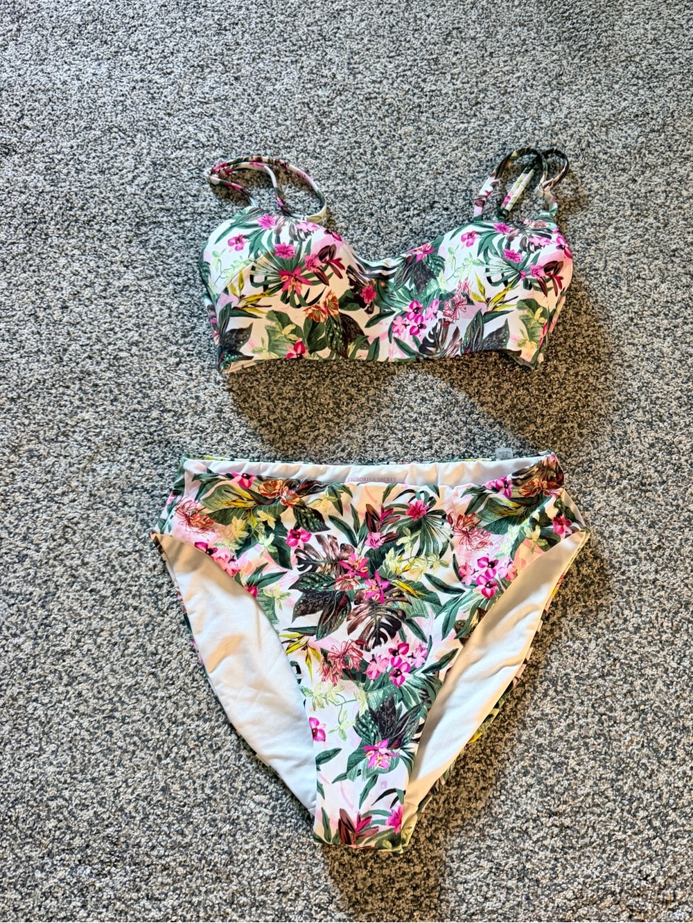 Victoria’s Secret High-Waist Floral Bikini Set in Pink and Green Size Small